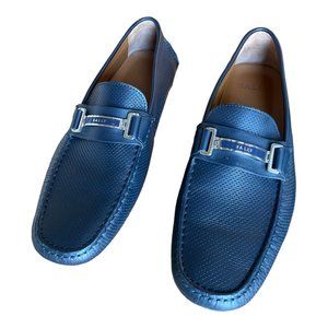 Bally Drulio Perforated Leather Loafers in Navy Blue